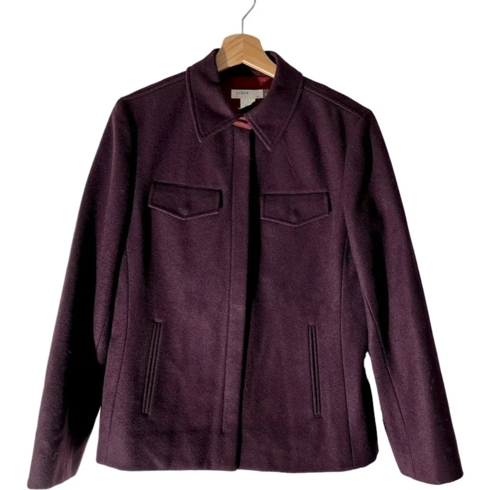 J.Crew | Wool Blend Zip Jacket Small‎ Burgundy Point Collar Utility Pockets